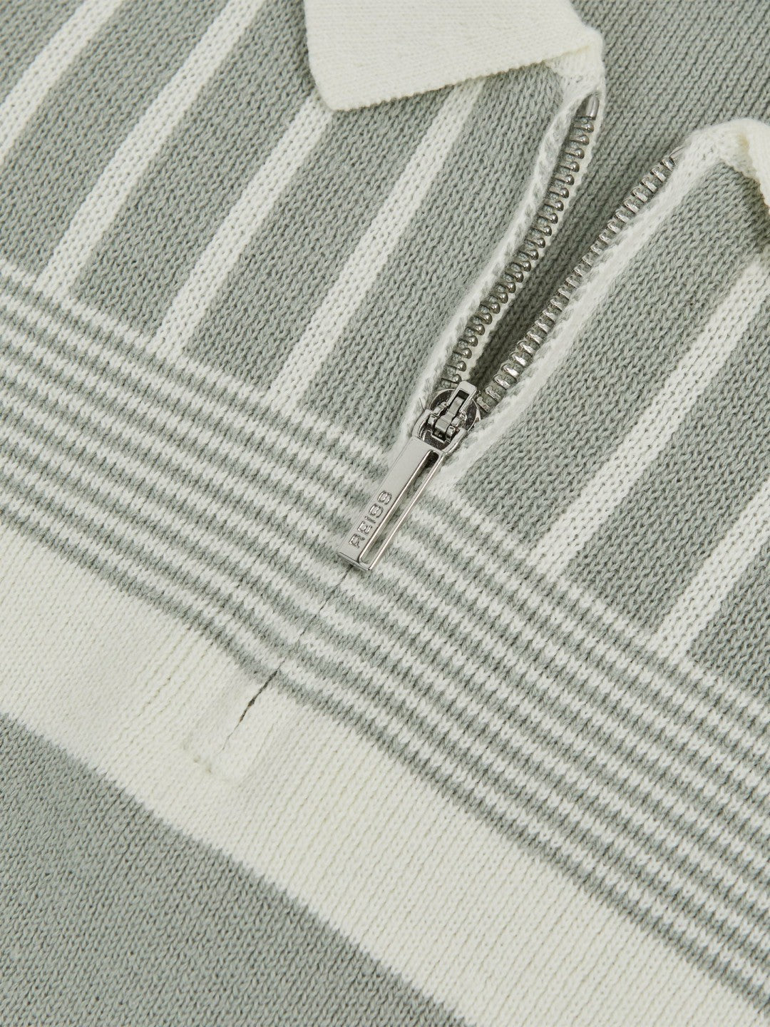 Reiss 13-14 yrs Cotton Stripe Knit Half-Zip Polo Shirt in Sage Green/Off White