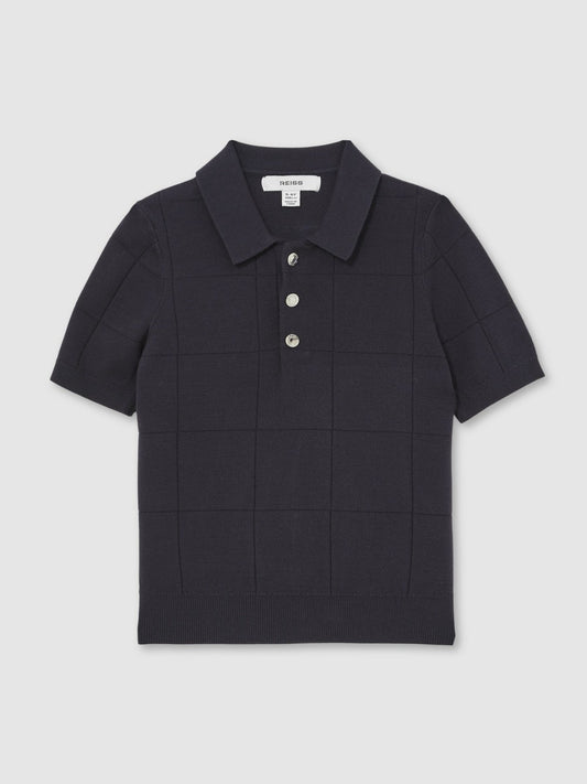 Reiss 13-14 yrs Stitch-Detail Press-Stud Polo Shirt in Navy Blue