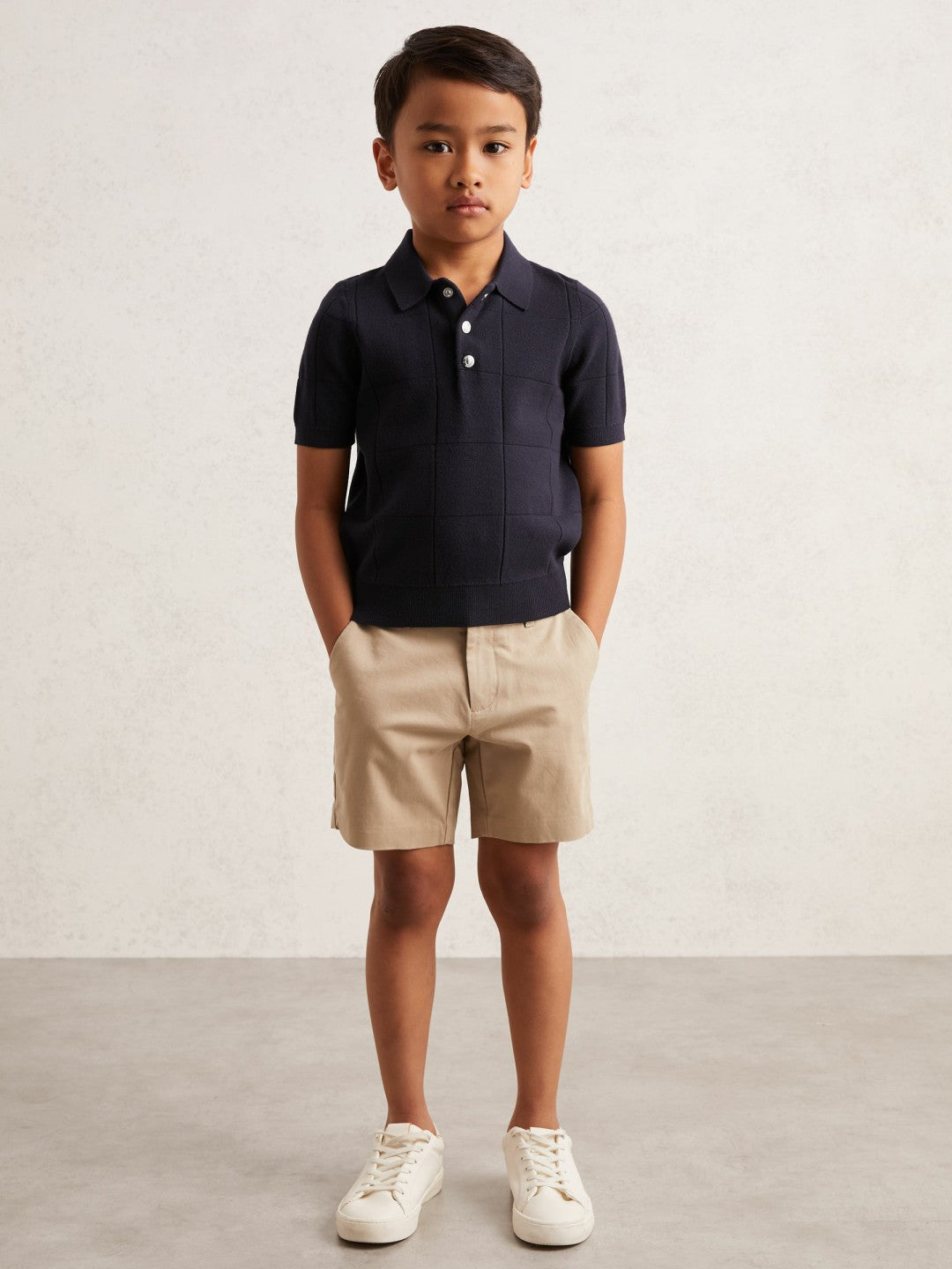 Reiss 13-14 yrs Stitch-Detail Press-Stud Polo Shirt in Navy Blue