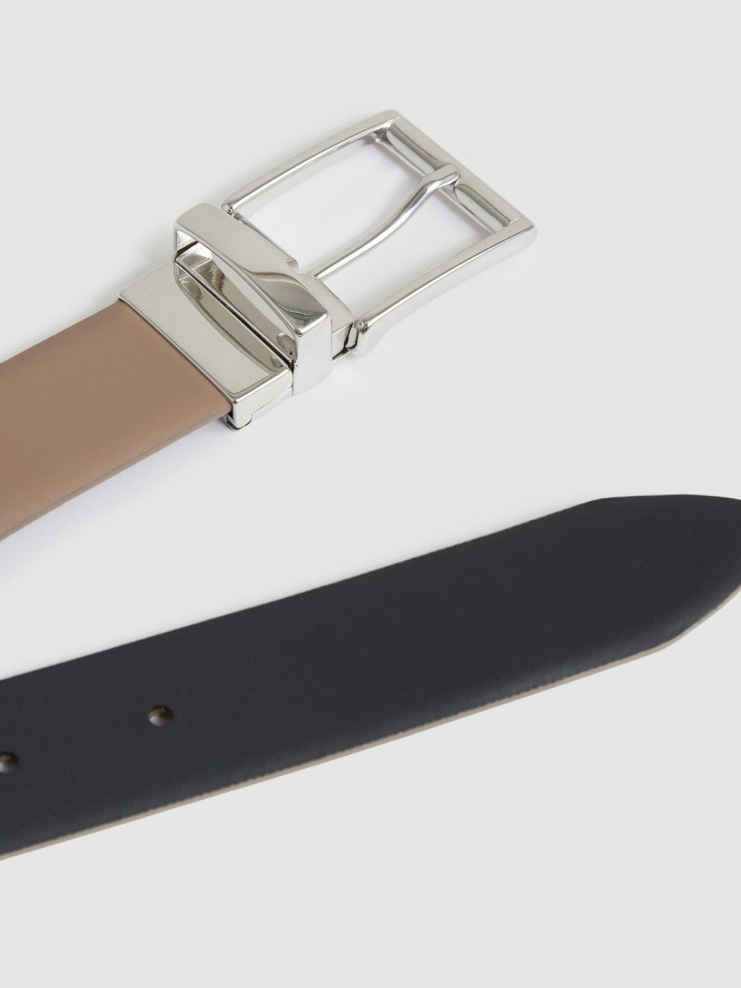 Reiss Reversible Leather Belt in Dark Stone/Navy