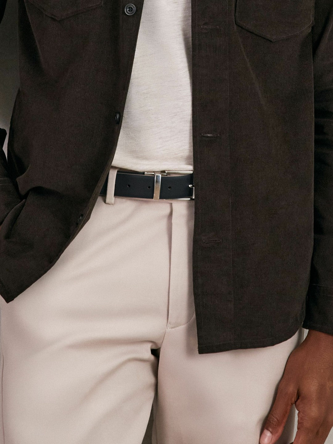Reiss Reversible Leather Belt in Dark Stone/Navy