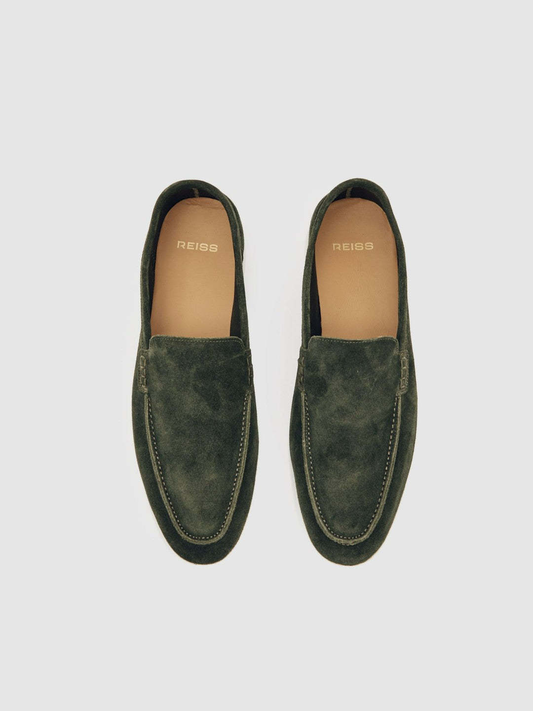 Reiss Suede Slip-On Loafers in Forest Green