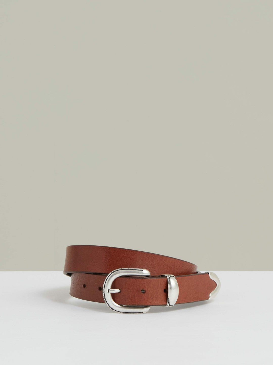 Reiss Leather Western Belt in Tan Brown