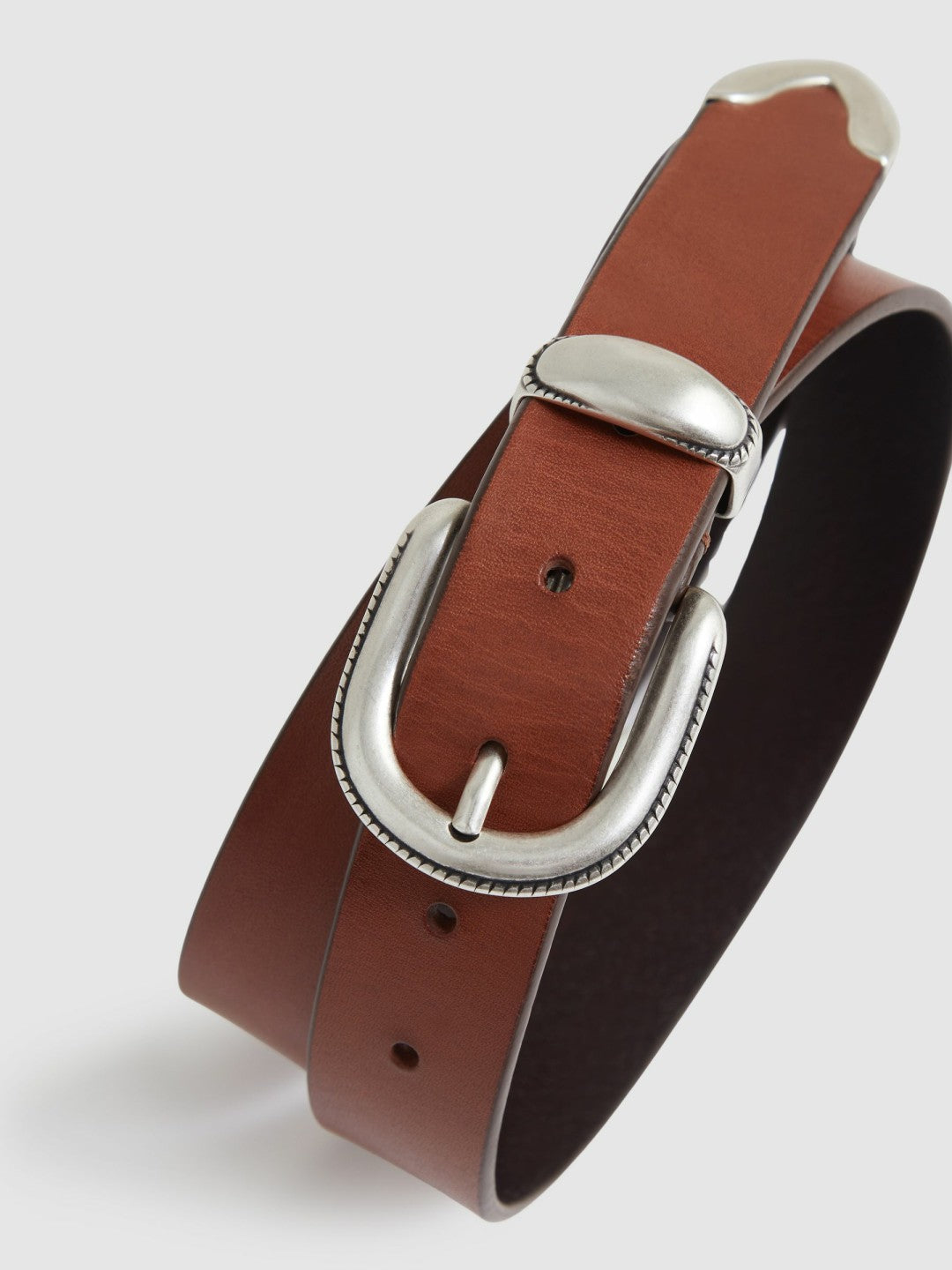 Reiss Leather Western Belt in Tan Brown
