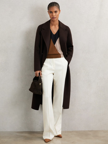 Reiss Wool-Blend Colourblock Knit Jumper with Cashmere in Toffee Brown/Navy/Neutral