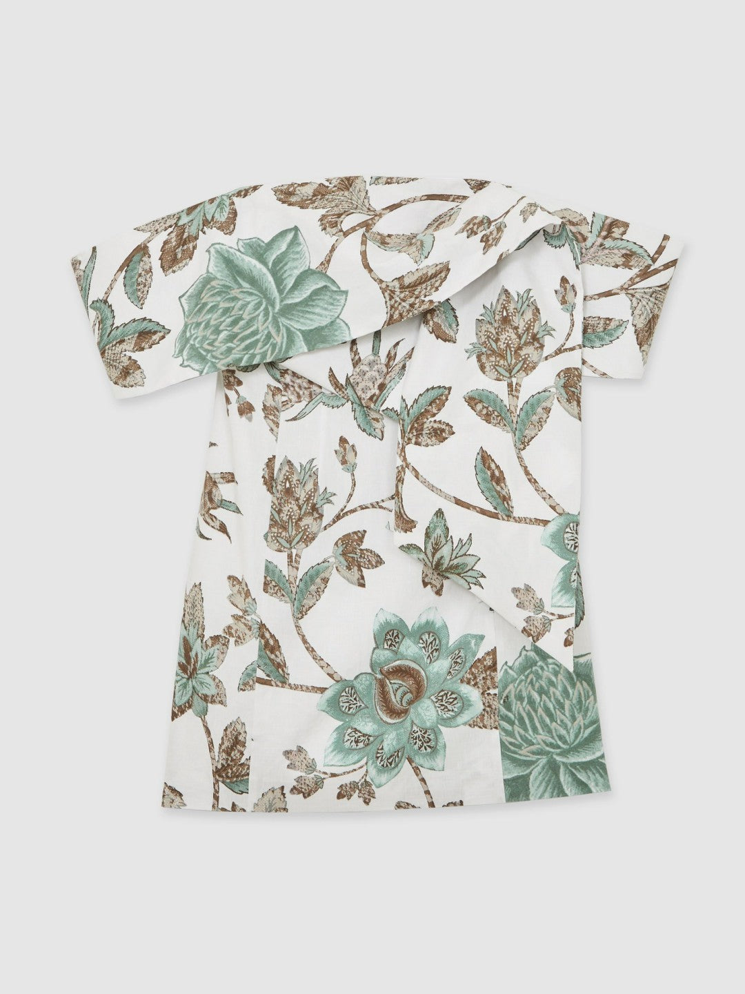 Reiss Sculpted Off-Shoulder Floral Mini Dress Linen-Cotton in Ivory