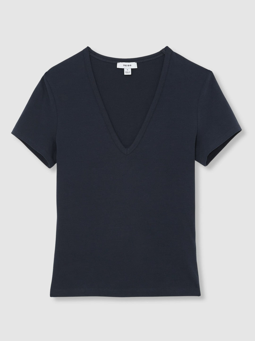 Reiss Stretch Cotton V-Neck T-Shirt in Navy