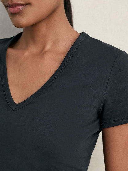 Reiss Stretch Cotton V-Neck T-Shirt in Navy