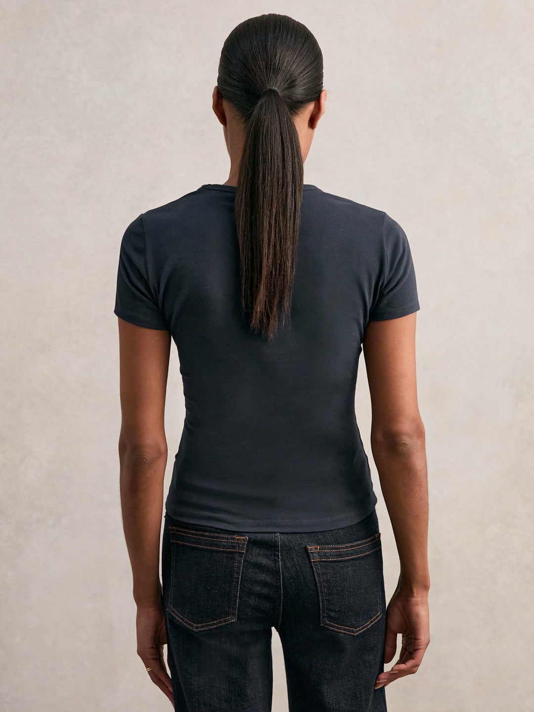Reiss Stretch Cotton V-Neck T-Shirt in Navy
