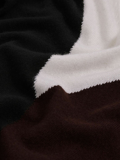 Reiss Wool-Blend Colourblock Knit Jumper with Cashmere in Black/Burgundy/Cream