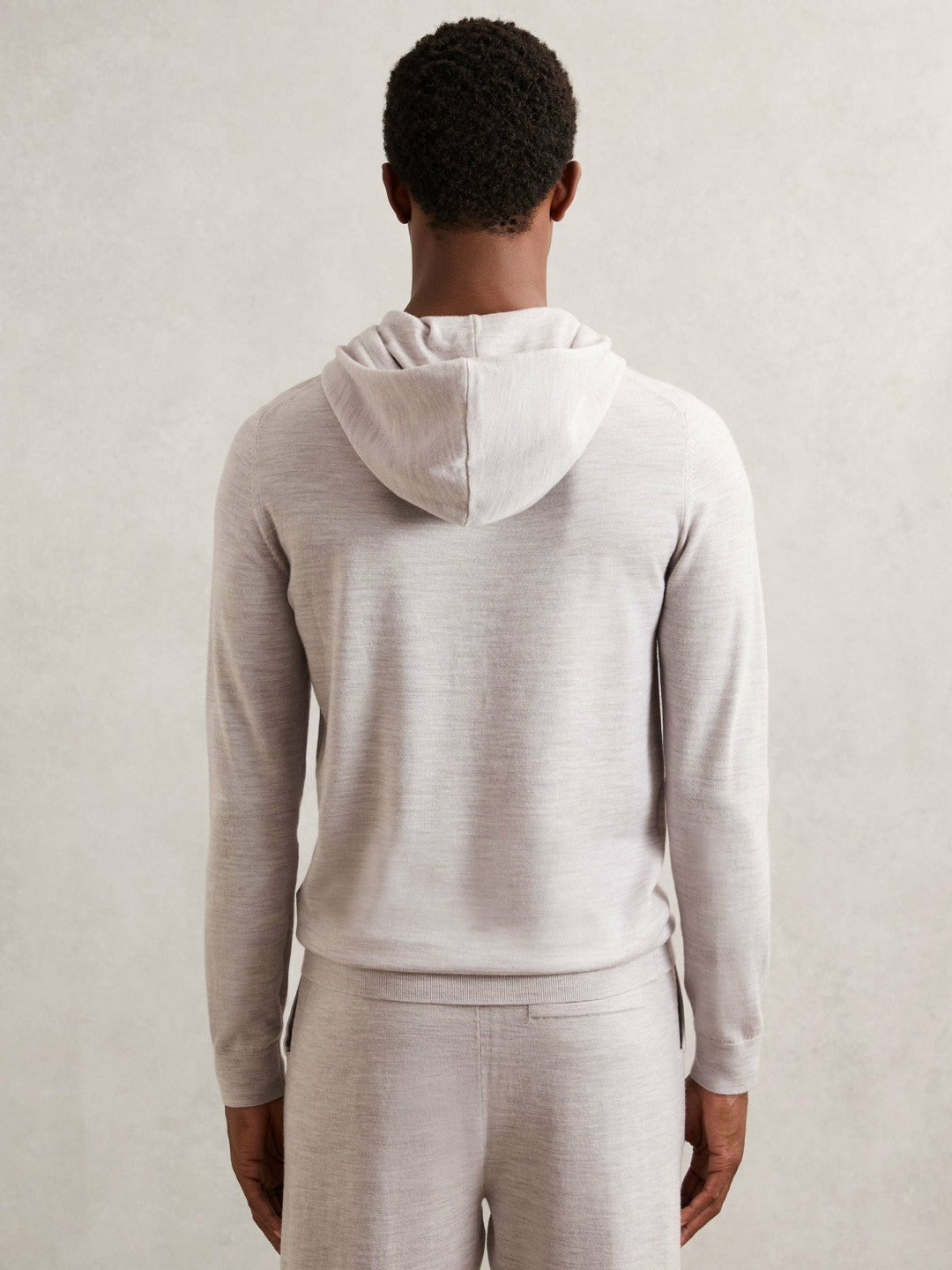 Reiss Merino Wool Drawstring Hoodie in Wicker Brown Melange