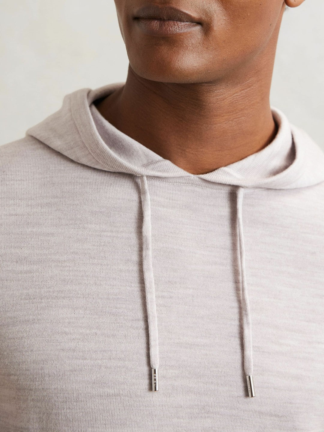 Reiss Merino Wool Drawstring Hoodie in Wicker Brown Melange