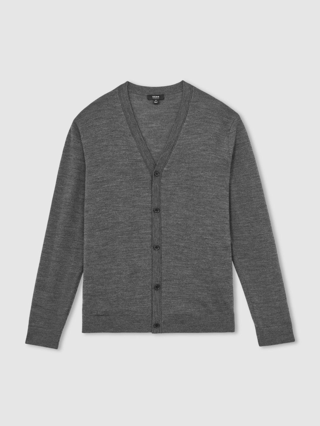 Reiss Merino Wool Button-Through Cardigan in Derby Grey Melange