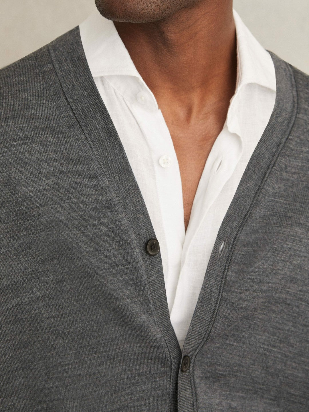 Reiss Merino Wool Button-Through Cardigan in Derby Grey Melange