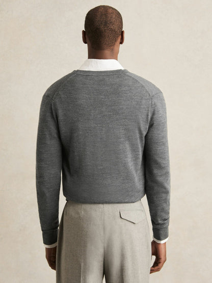 Reiss Merino Wool Button-Through Cardigan in Derby Grey Melange