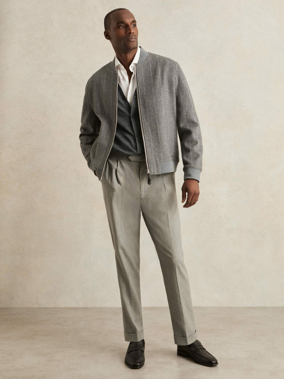 Reiss Merino Wool Button-Through Cardigan in Derby Grey Melange