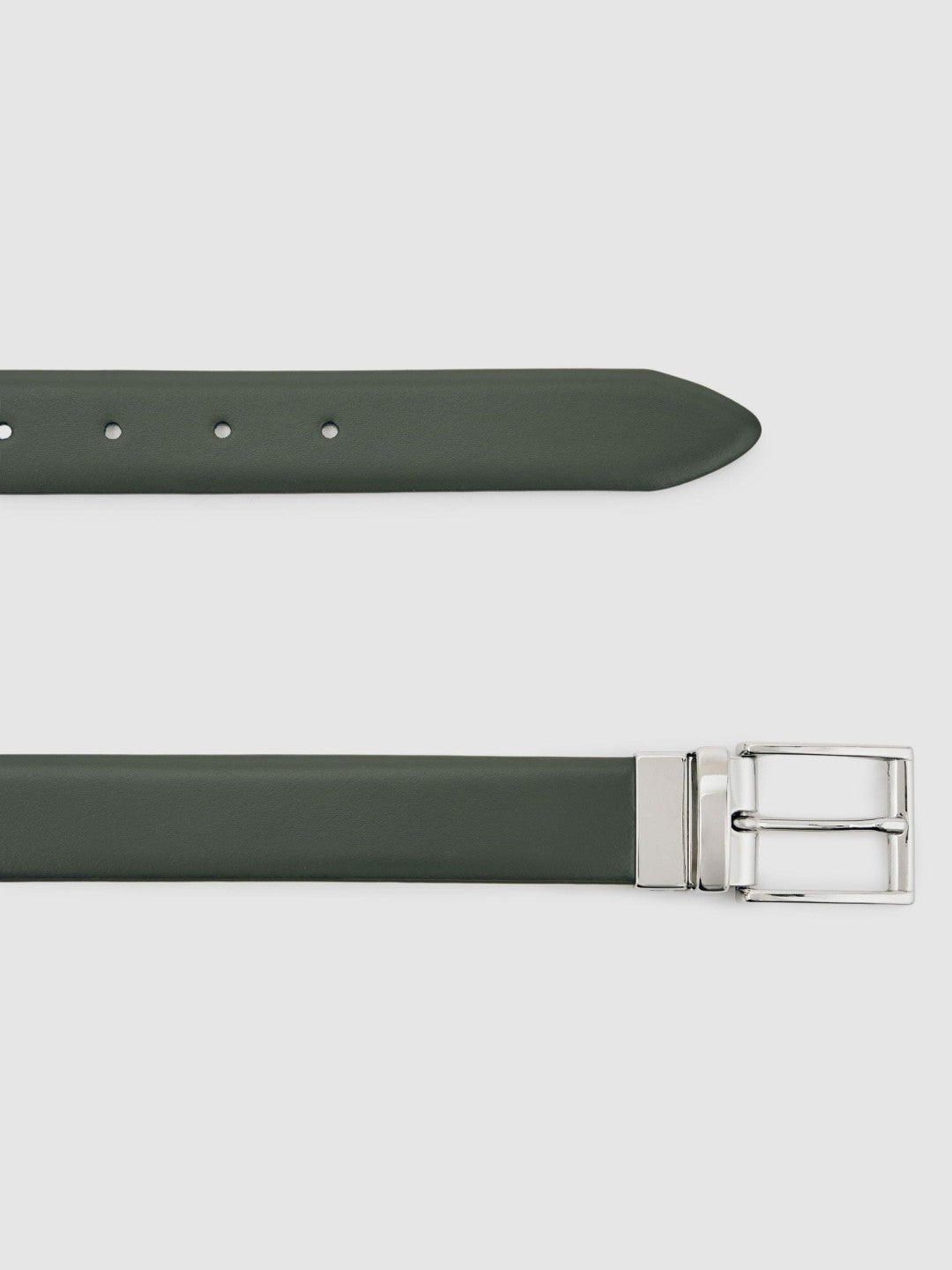 Reiss Reversible Leather Belt in Forest Green/Off White