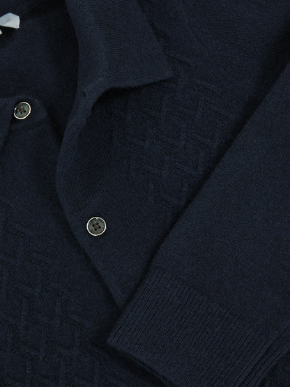 Reiss 13-14 yrs Wool V-Stitch Button-Through Cardigan in Navy Blue