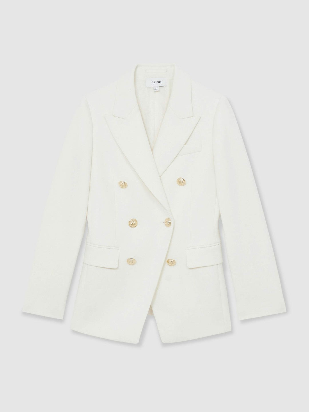Reiss Double-Breasted Twill Suit Blazer With Wool in White