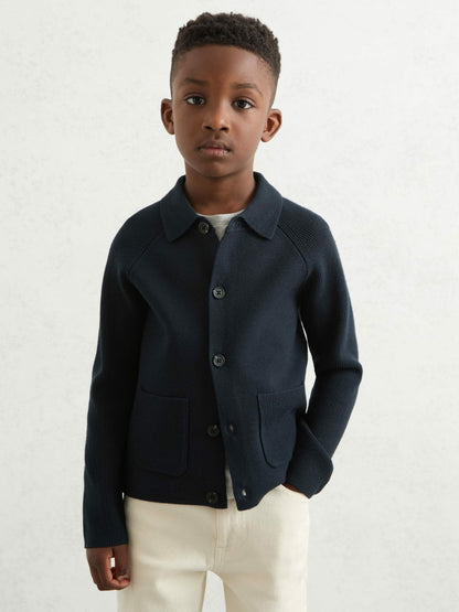 Reiss 9-13 yrs Button-Through Knitted Cardigan in Navy