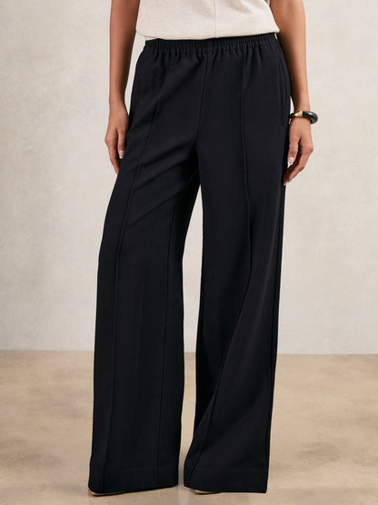 Reiss Wide Leg Elasticated Waist Trousers in Navy