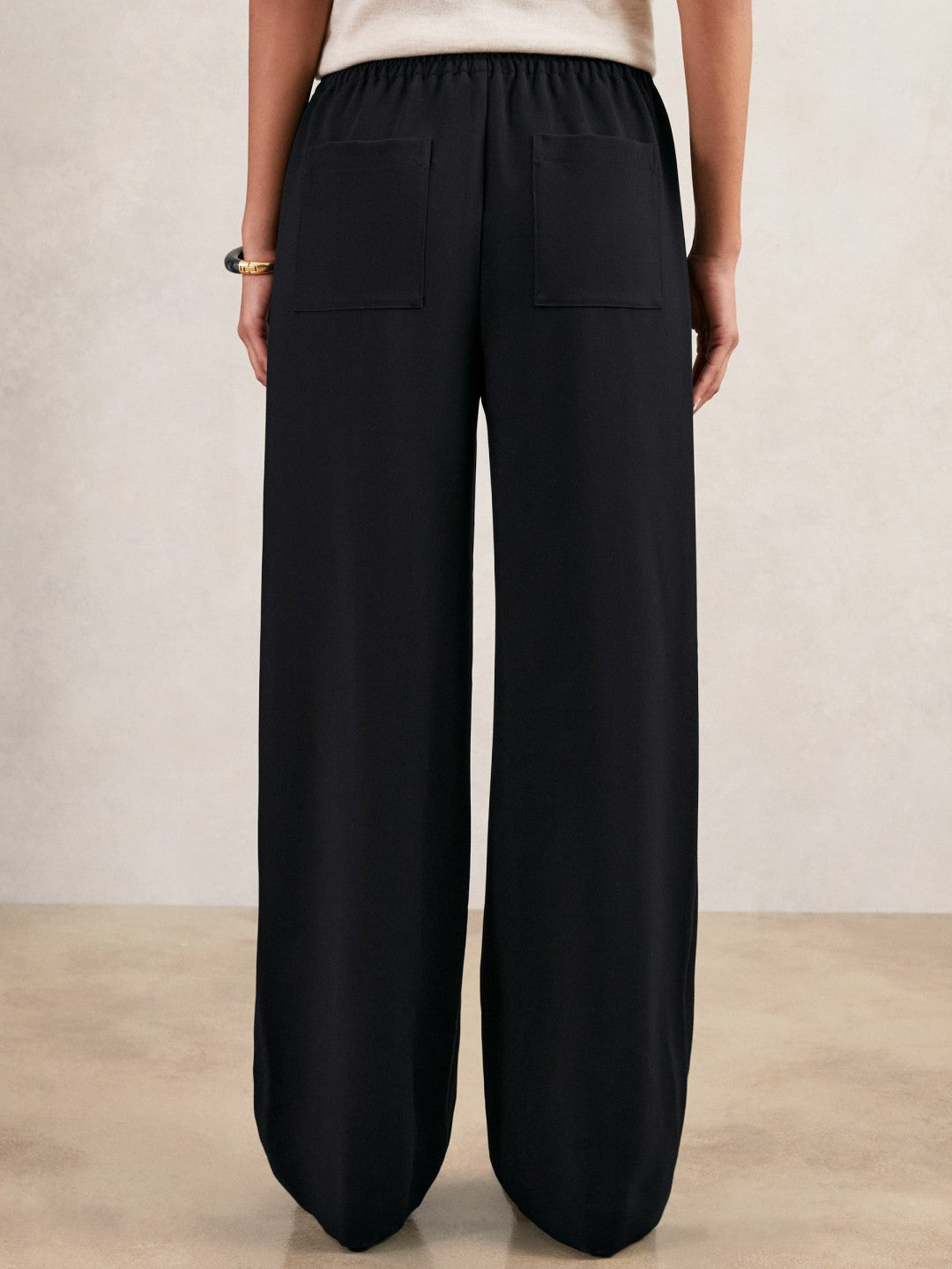 Reiss Wide Leg Elasticated Waist Trousers in Navy