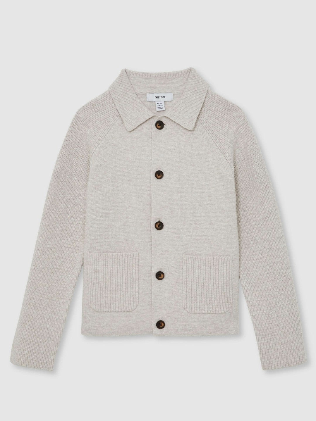 Reiss 9-13 yrs Button-Through Knitted Cardigan in Oatmeal Melange