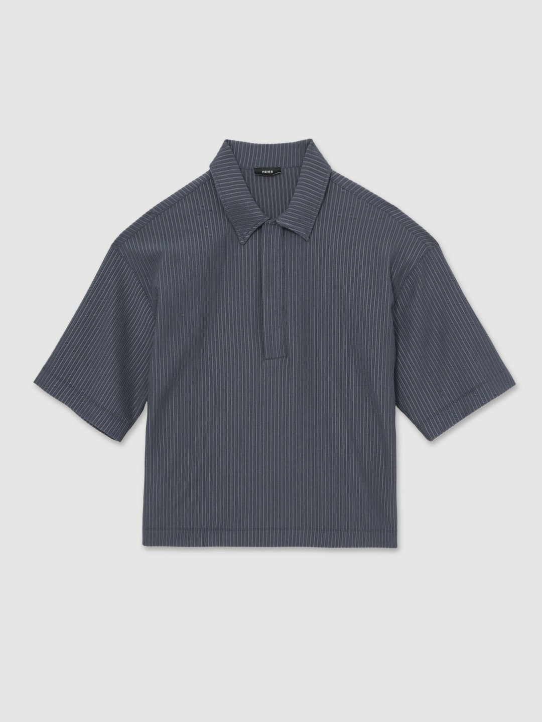Reiss Oversized Textured Stripe Polo Shirt in Petrol Blue