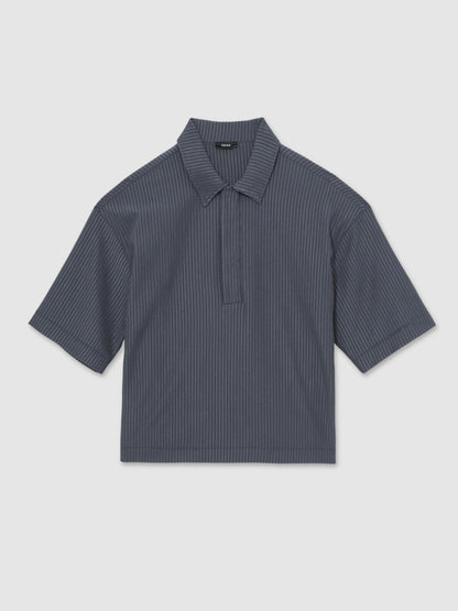 Reiss Oversized Textured Stripe Polo Shirt in Petrol Blue