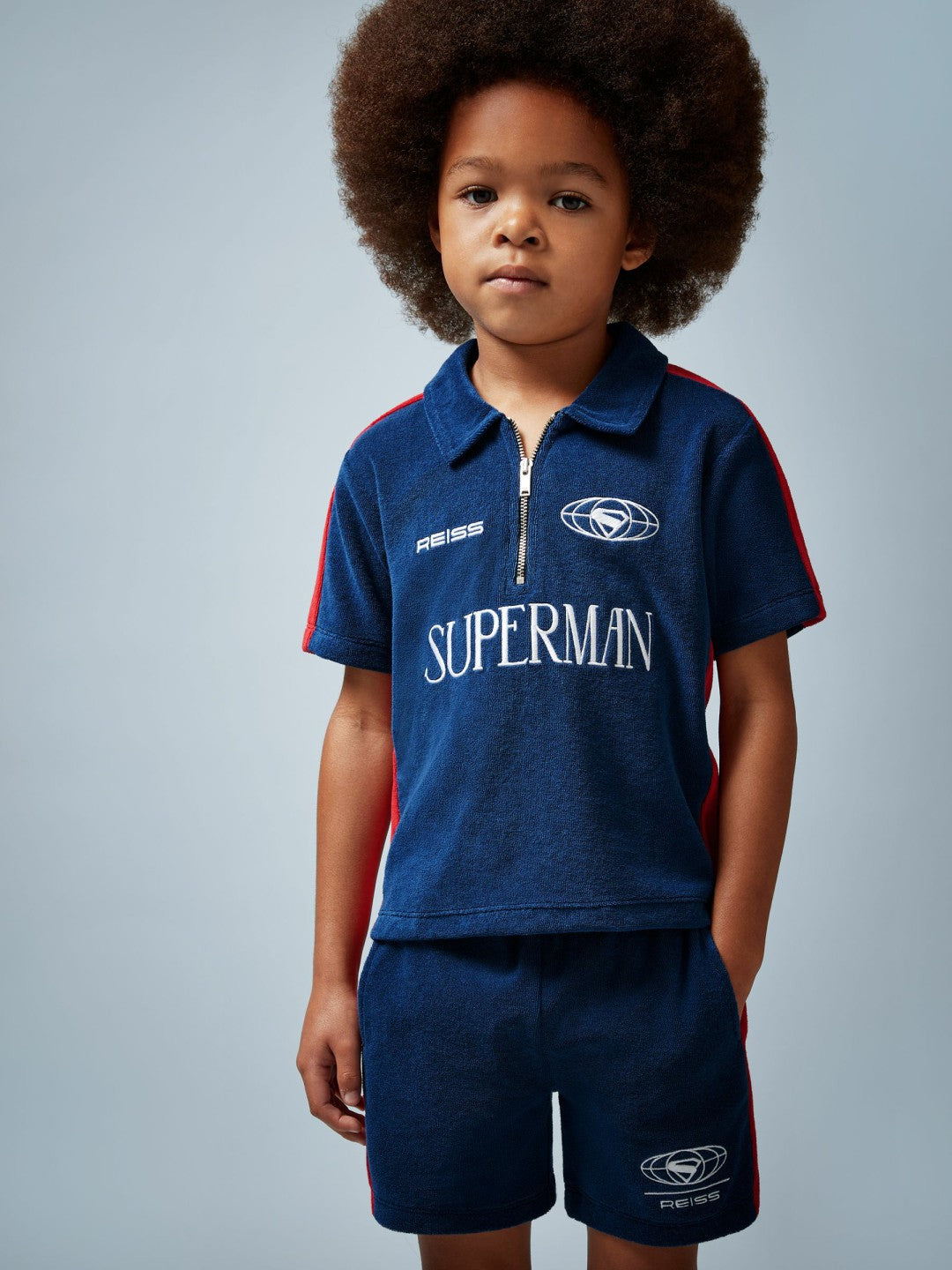 Reiss 3-9 yrs Superman Towelling Polo Shirt in Blue/Red
