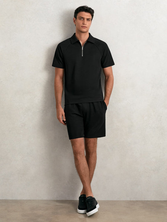 Reiss Textured Drawstring Shorts in Black