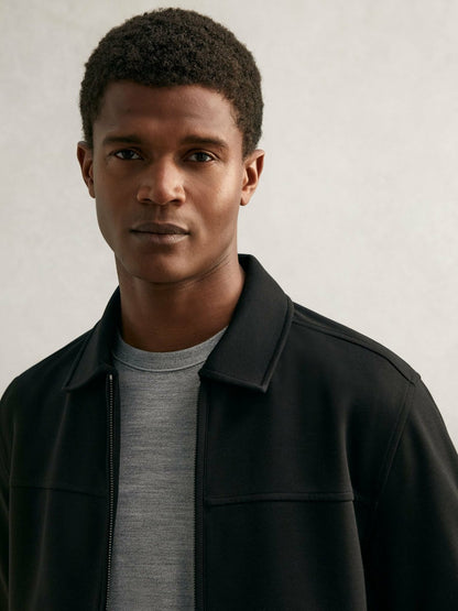 Reiss Interlock Zip Through Overshirt in Black