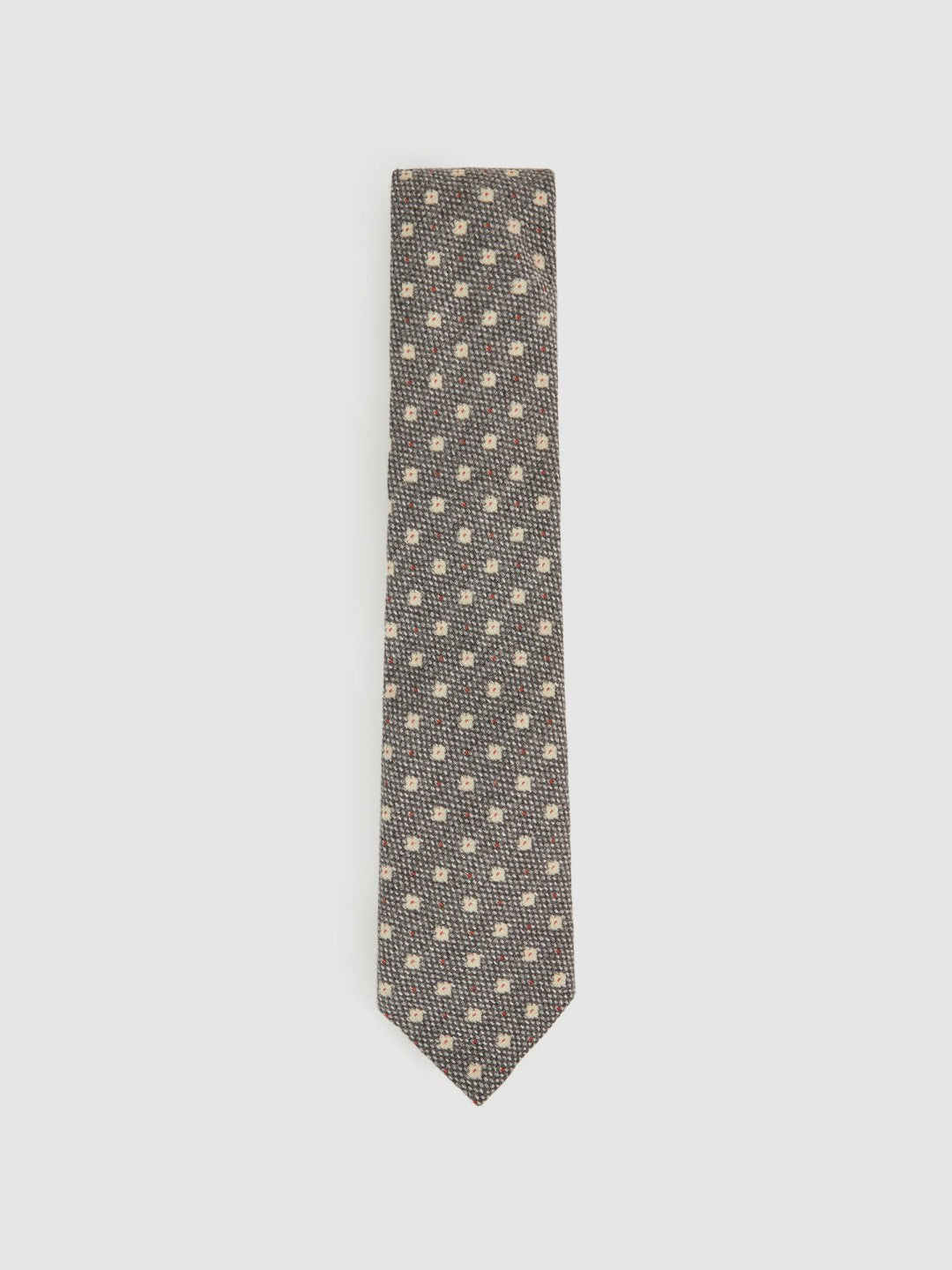 Reiss Wool-Silk Floral-Medallion Tie in Grey