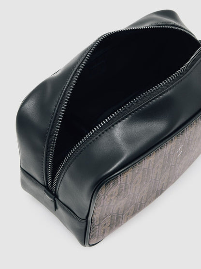 Reiss Coated Canvas Monogram Wash Bag in Grey Multi