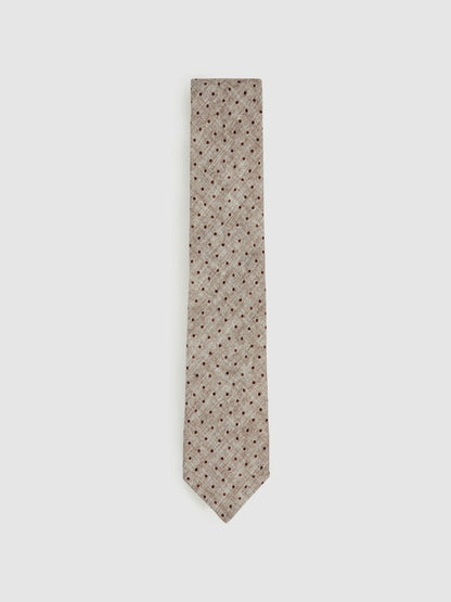Reiss Wool-Cotton Polka-Dot Tie in Grey Melange