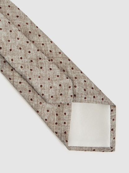 Reiss Wool-Cotton Polka-Dot Tie in Grey Melange