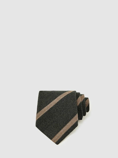 Reiss Wool-Silk Striped Tie in Forest Green
