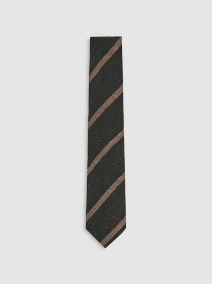 Reiss Wool-Silk Striped Tie in Forest Green