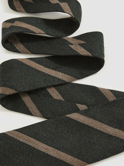 Reiss Wool-Silk Striped Tie in Forest Green