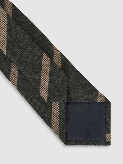 Reiss Wool-Silk Striped Tie in Forest Green