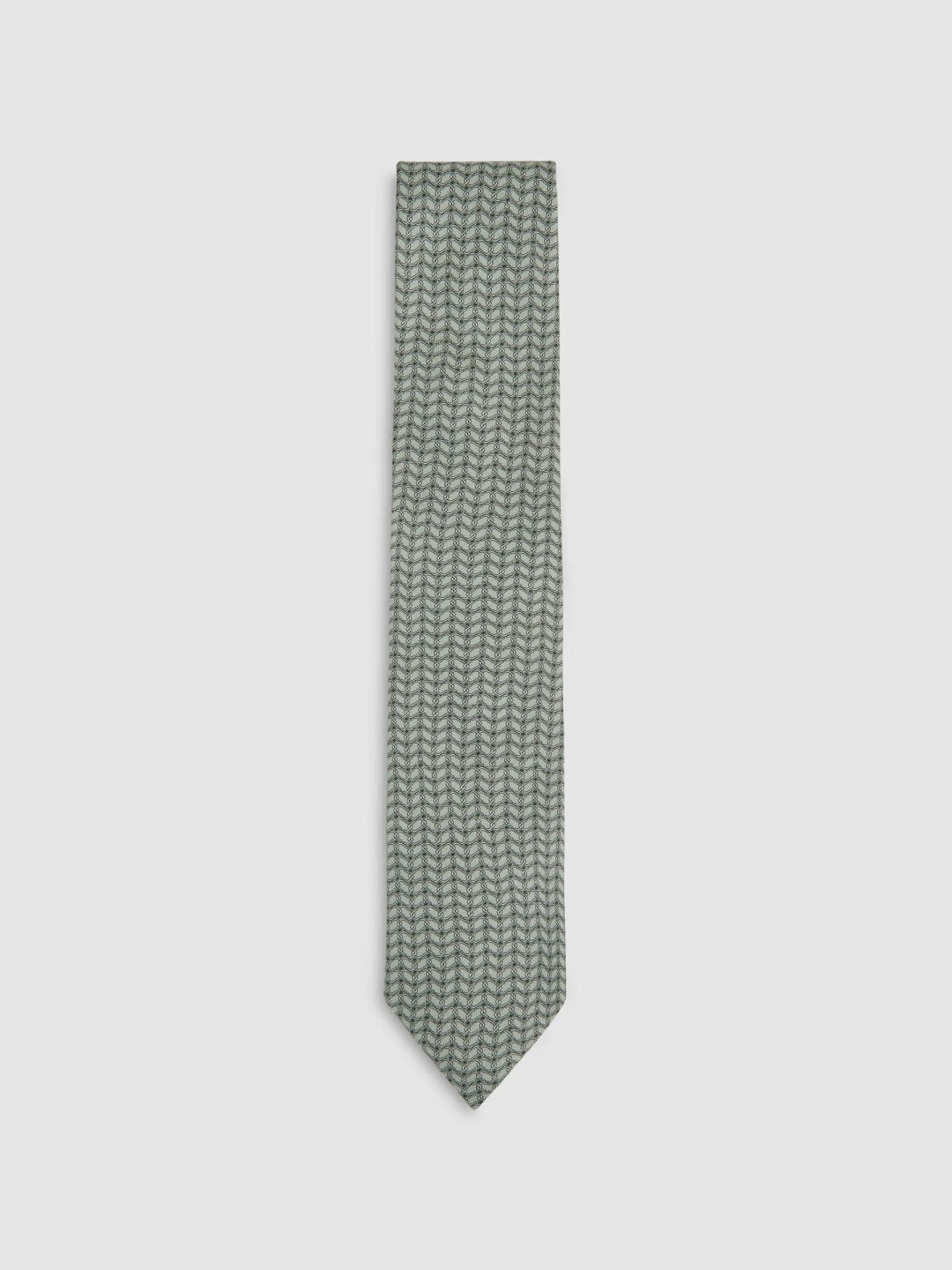 Reiss Silk Geometric-Chain Print Tie in Sage
