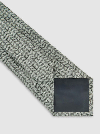 Reiss Silk Geometric-Chain Print Tie in Sage