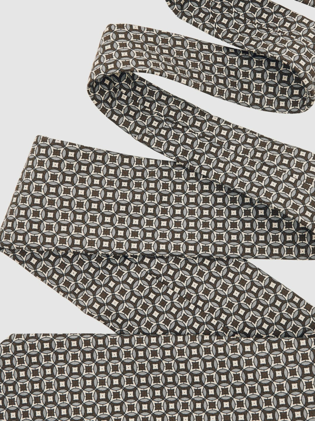 Reiss Silk Geometric-Print Tie in Chocolate Brown Multi