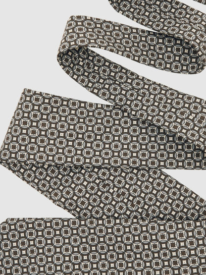 Reiss Silk Geometric-Print Tie in Chocolate Brown Multi