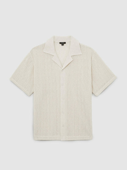 Reiss Cotton-Blend Crochet Shirt in Off White