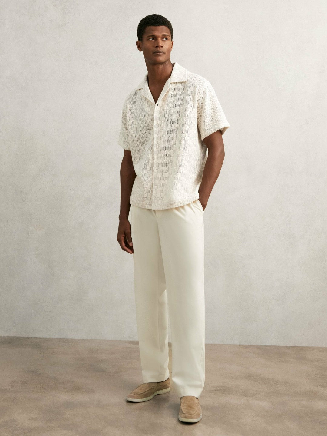 Reiss Cotton-Blend Crochet Shirt in Off White