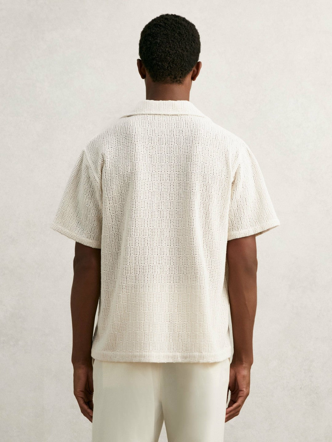 Reiss Cotton-Blend Crochet Shirt in Off White