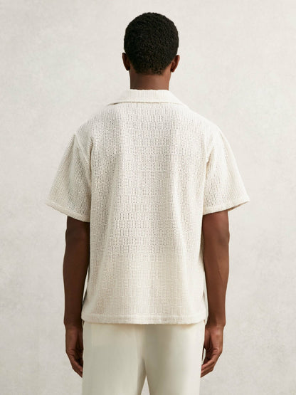 Reiss Cotton-Blend Crochet Shirt in Off White