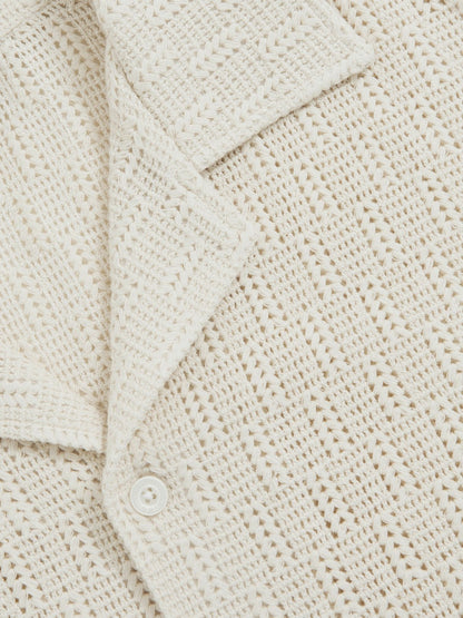 Reiss Cotton-Blend Crochet Shirt in Off White