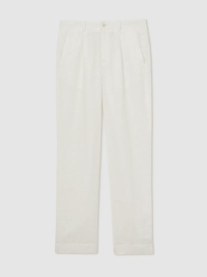 Reiss | Ché Linen Wide-Leg Trousers in White
